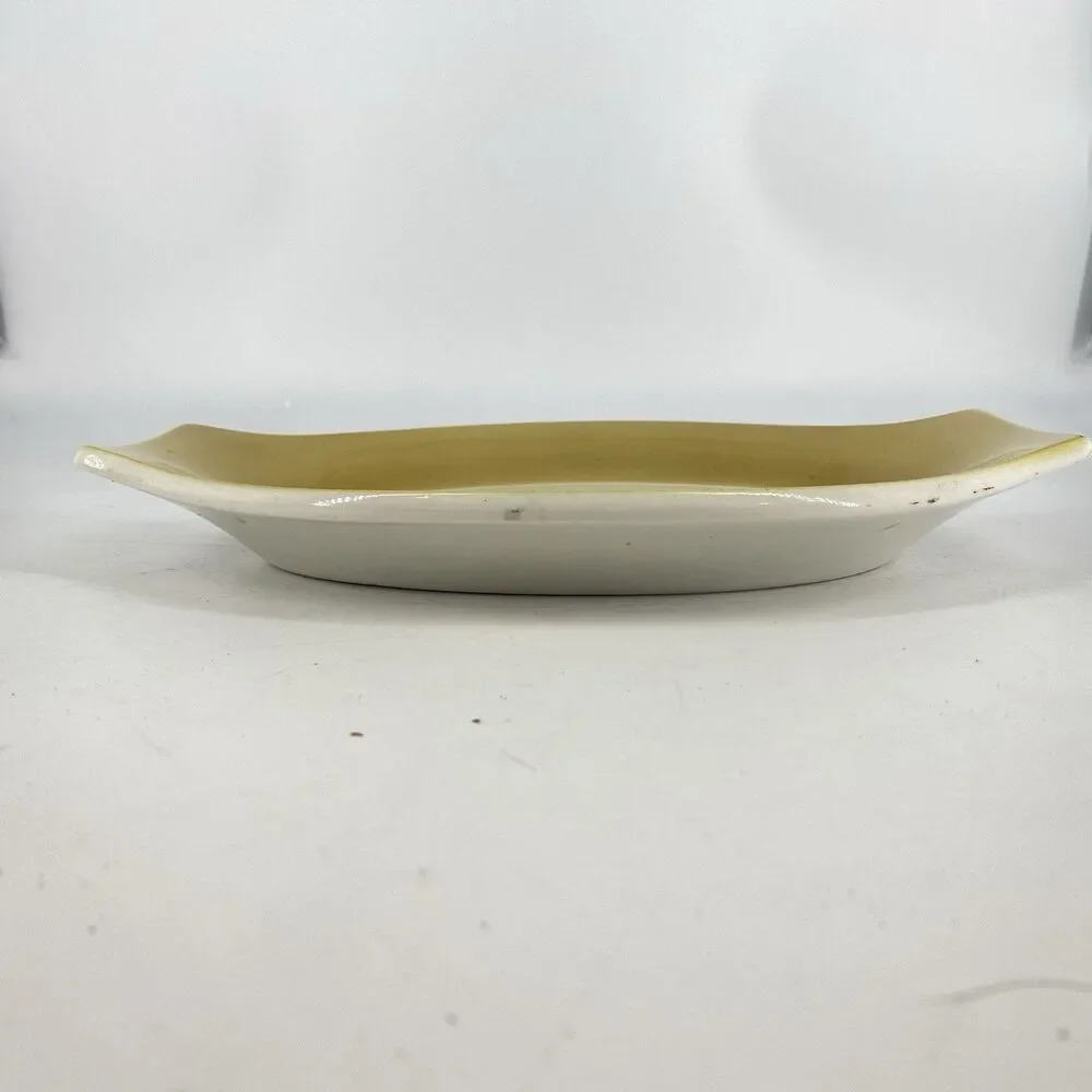 Vintage Jackson Custom China 12” Oval Serving Platter Yellow White USA